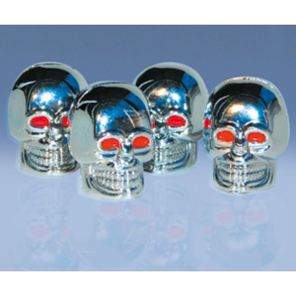 AIRCAPS Cover, Valve Caps, SKULL EVO, chrome with red eyes (universal fit) 4 pi
