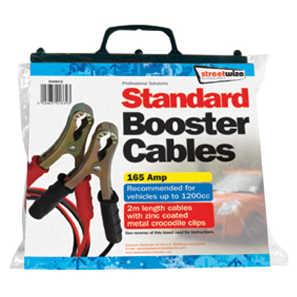 2m Booster Cables Metal Croc Clips 165 Amp for up to 1200cc