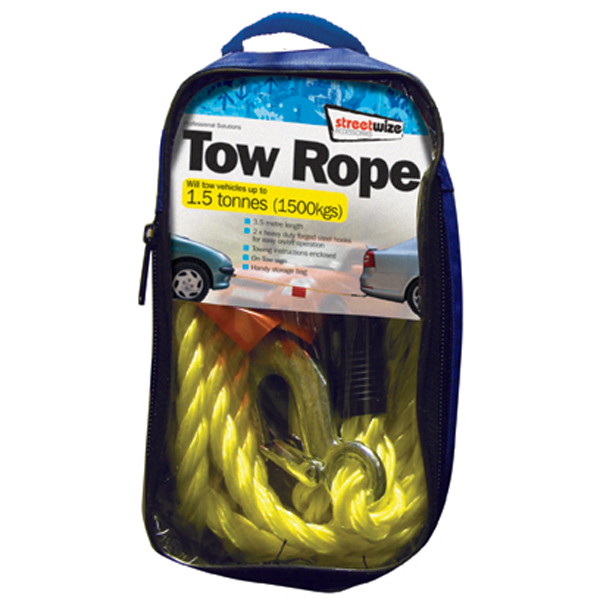 1.5 Tonne Yellow Braided Tow Rope with 2 Metal S Hooks