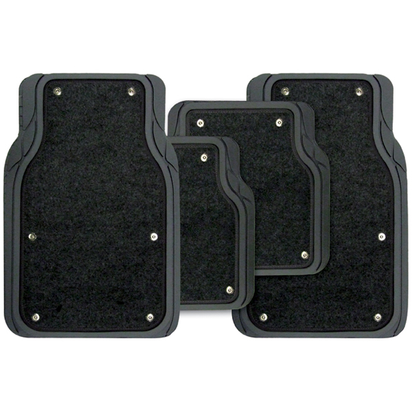 4 piece Rubber/Carpet Mat Set - Heavy Duty Black with Lift Out Carpet