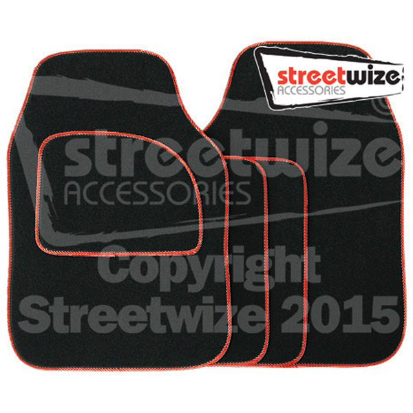 4 pce Carpet Mats Velour Black / Red binding
