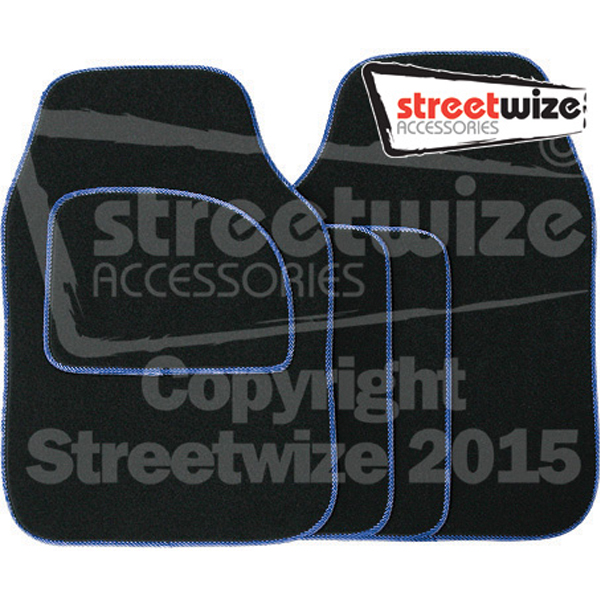 4 pce Carpet Mats Velour Black / Blue binding