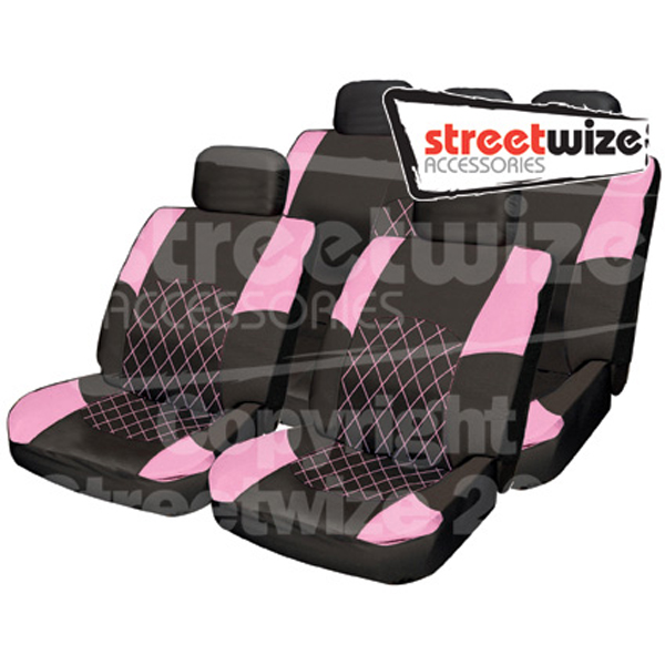 Premium Polyester Combination Seat Cover Set with Leather Look Trim in
