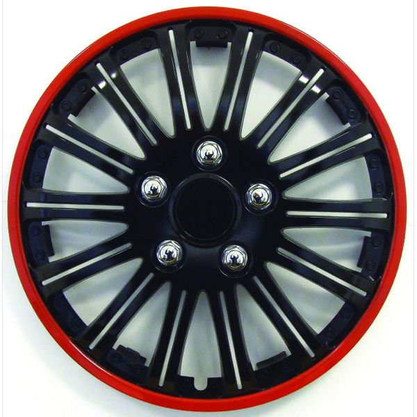 15" Lightning Sports Black with Red Ring Wheel Cover Set