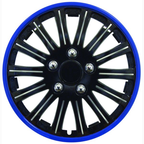 15" Lightning Sports Black with Blue Ring Wheel Cover Set